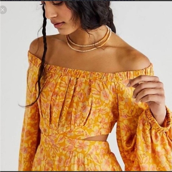 Free People Jael Cutout Mini Dress Golden Yellow Motif Floral Long Sleeve size M - Picture 4 of 11